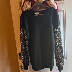 Suzanne Betro Black Sweater with Sequin Sleeves